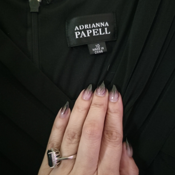 Adrianna Papell Size Large Black Elegant V-Neck Dress - Picture 3 of 5